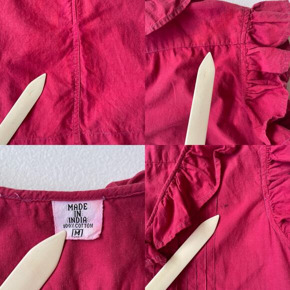 Vtg 70's Red ruffle Button Up Romper Size M Shorts Made in India Boho Retro - Picture 8 of 10